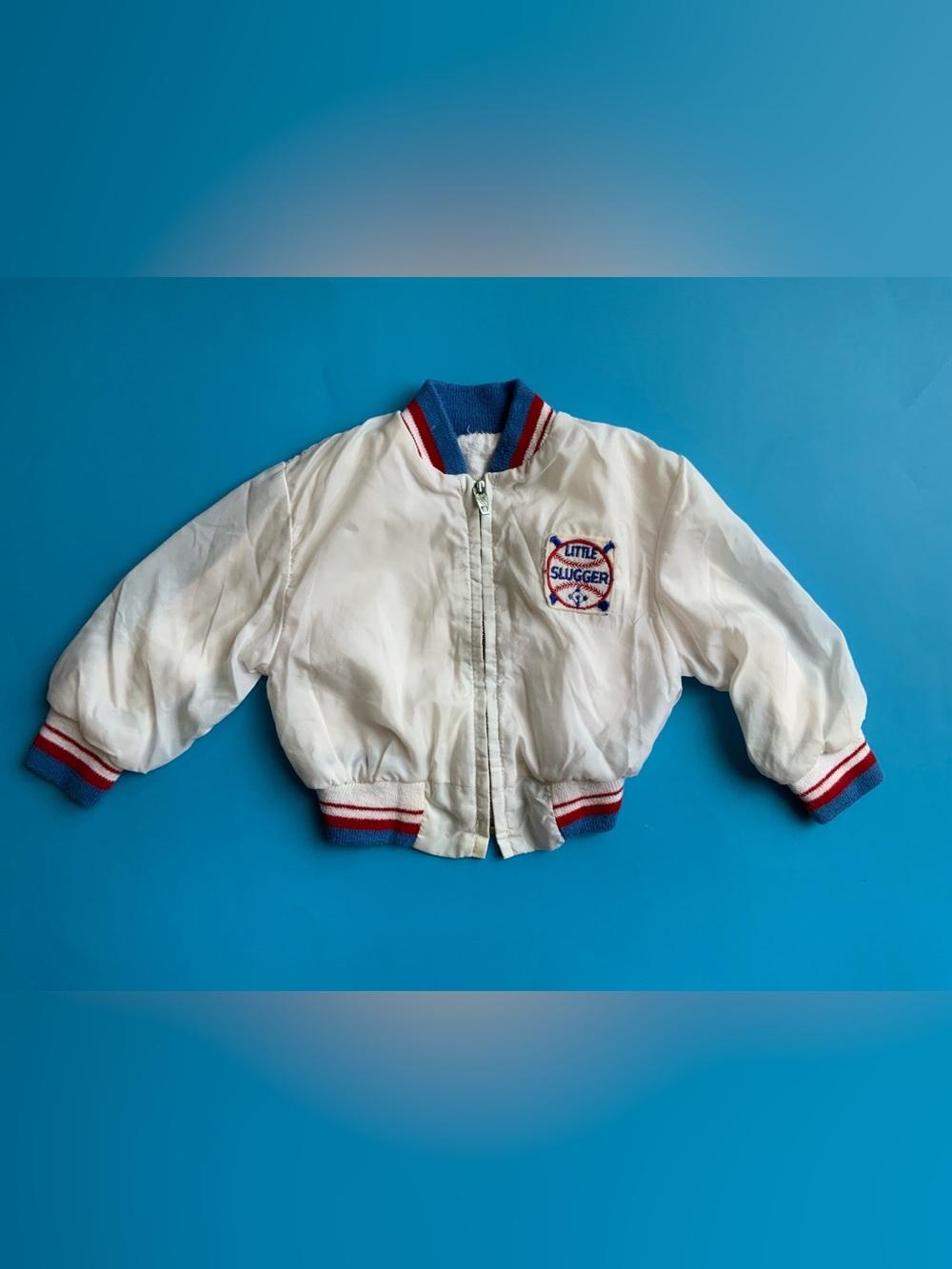 Vintage 70s Kids White Baseball Bomber Jacket